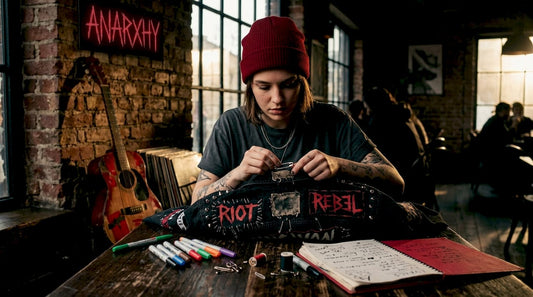 Woman customizing jacket with punk details