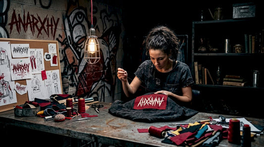 Designer sewing upcycled denim jacket
