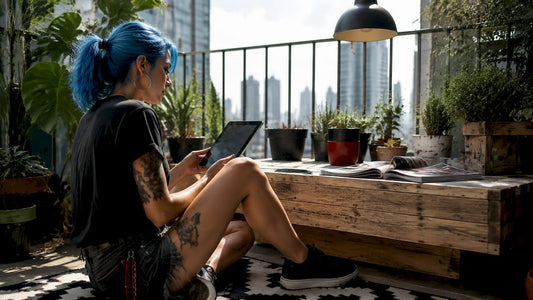 Woman browsing sustainable streetwear online