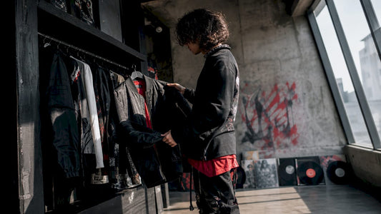 Person exploring underground fashion boutique