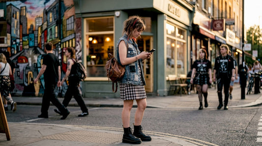 Woman dressed uniquely on urban street
