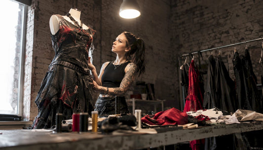 Fashion designer with punk-inspired outfit in studio